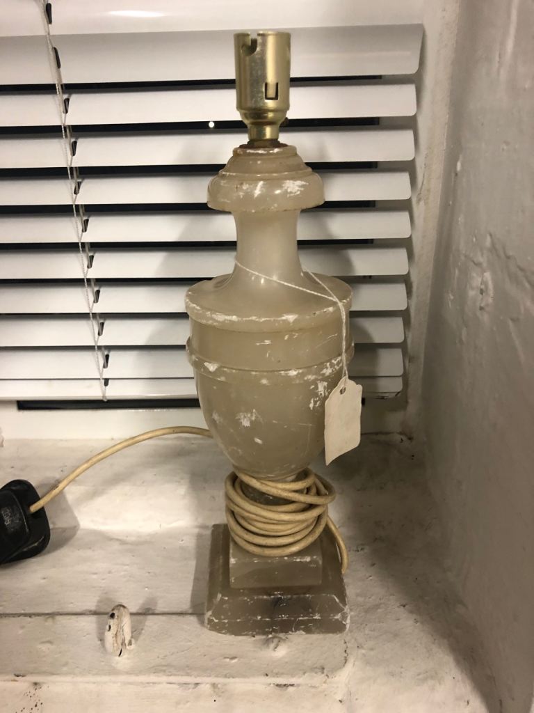 Antique Carved Stone Table Lamp – Vintage Decorative Piece