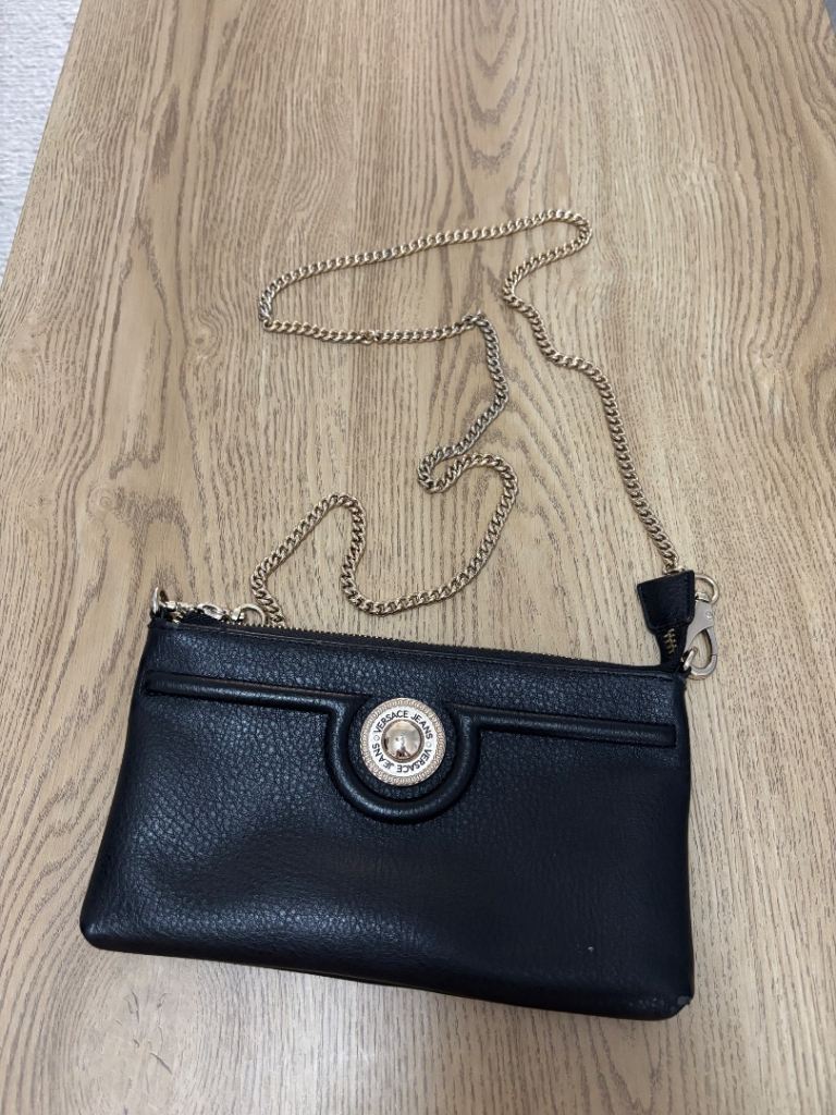 Versace Black Crossbody Bag with Gold Chain Strap