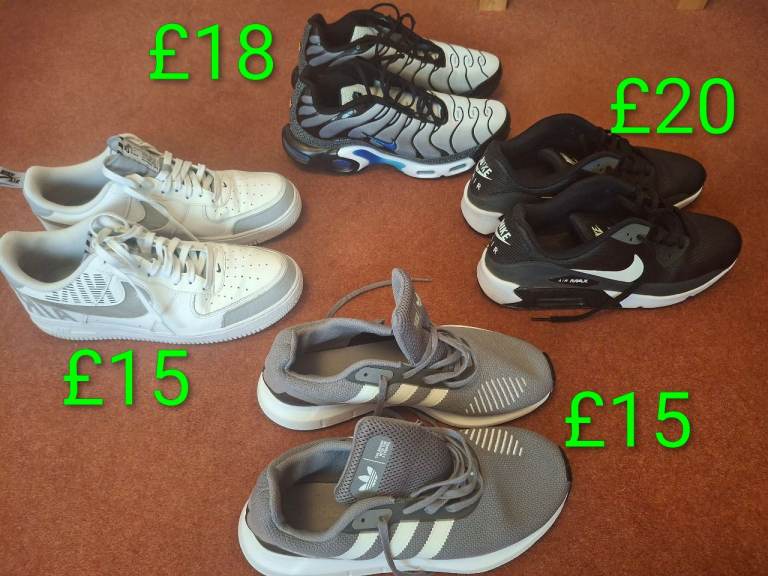 4 pairs of lightly used trainers. Sizes and prices in pictures. Used and clean.