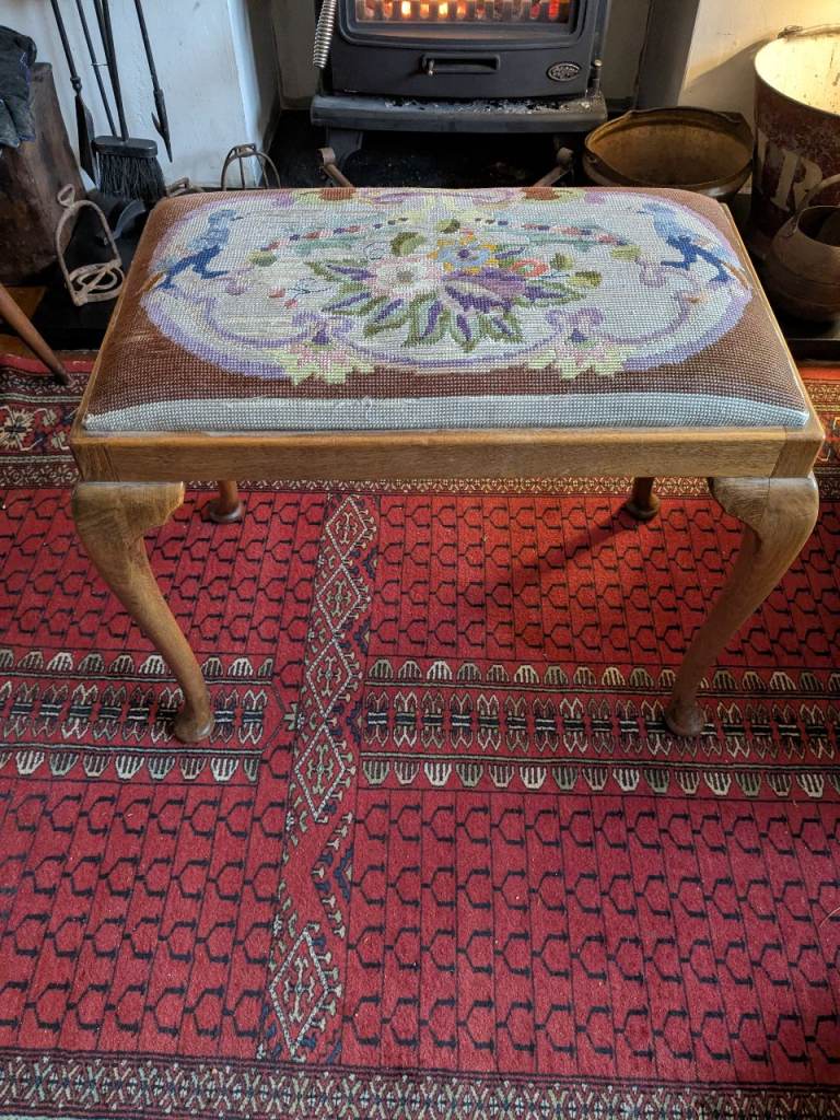 Vintage Needlepoint Footstool/ Piano Stool 