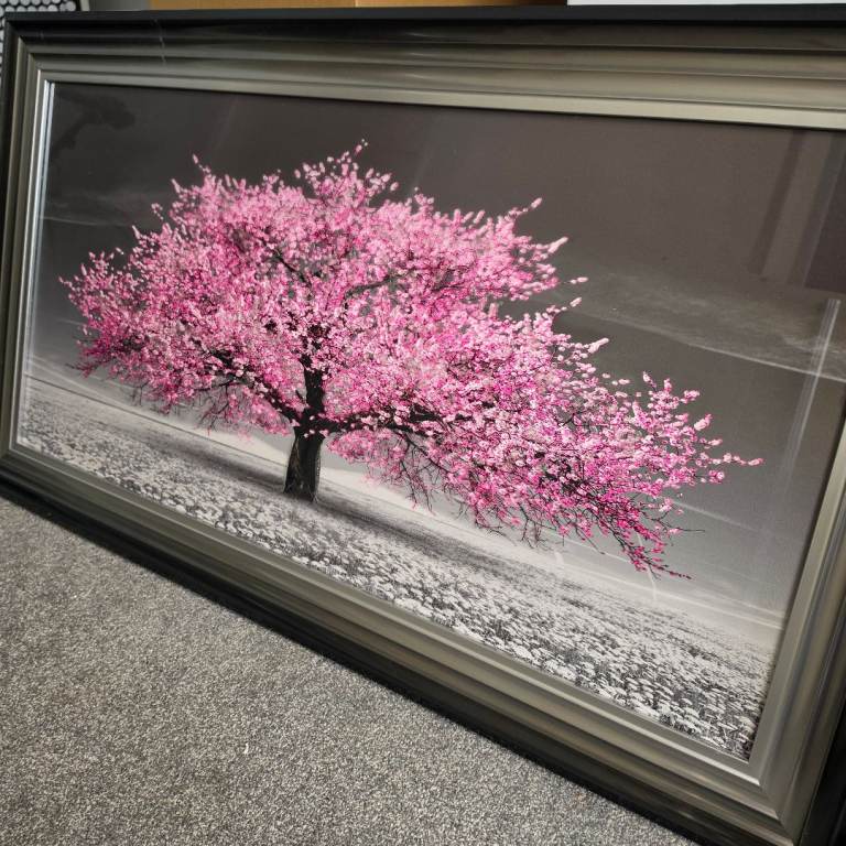 Large Pink Blossom Tree Framed Picture 