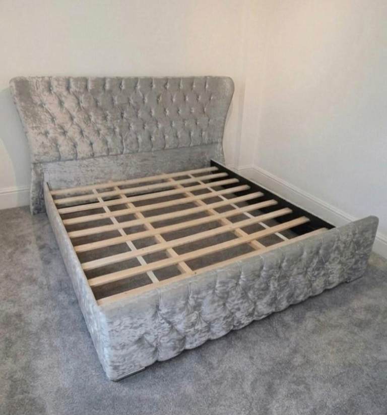 Super King Size Velvet Wingback Bed Frame [SAME DAY DELIVERY AVAILABLE]