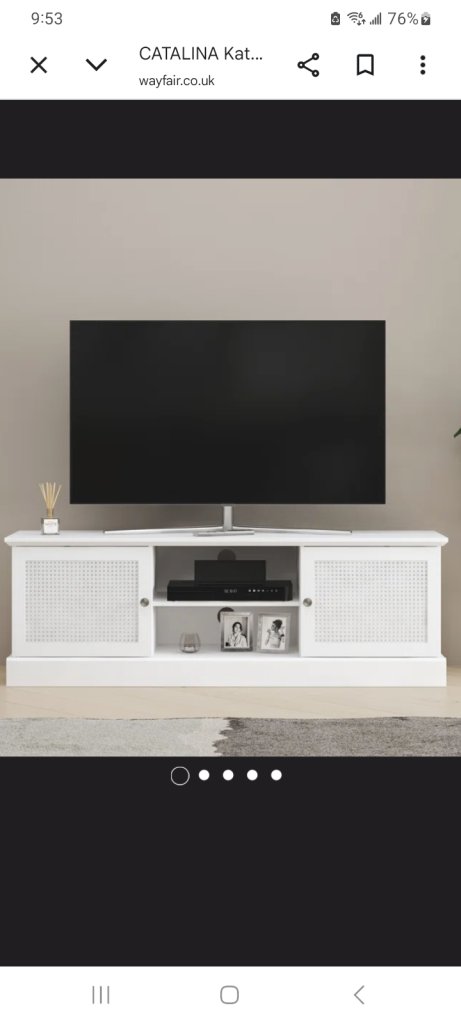 White TV Stand Cabinet with Rattan Doors – Brand New