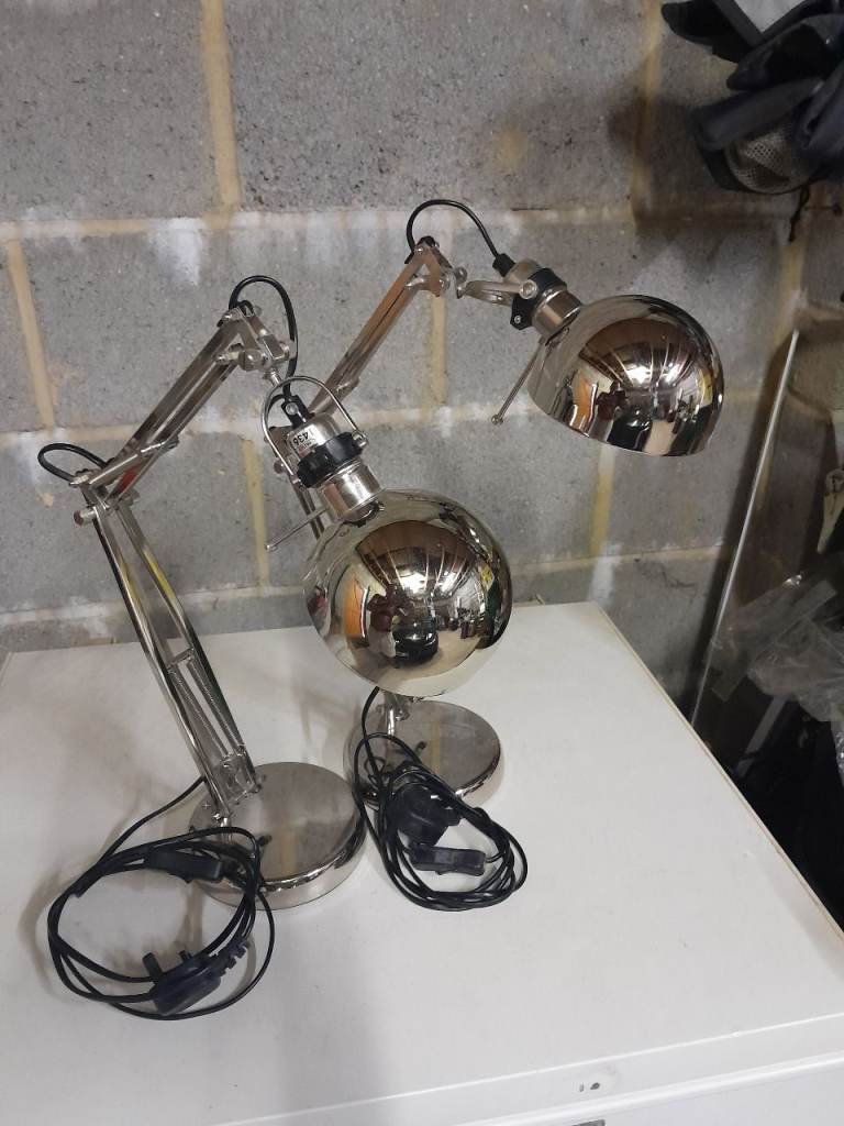 Pair Of IKEA Forsa Desk Lamps Adjustable Chrome Arm, Work Table Light
