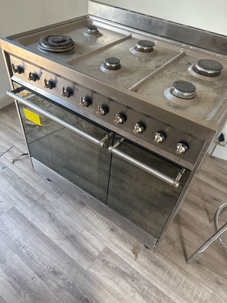 Smeg Large Stainless Steel Commercial Gas Range Cooker with Double Oven