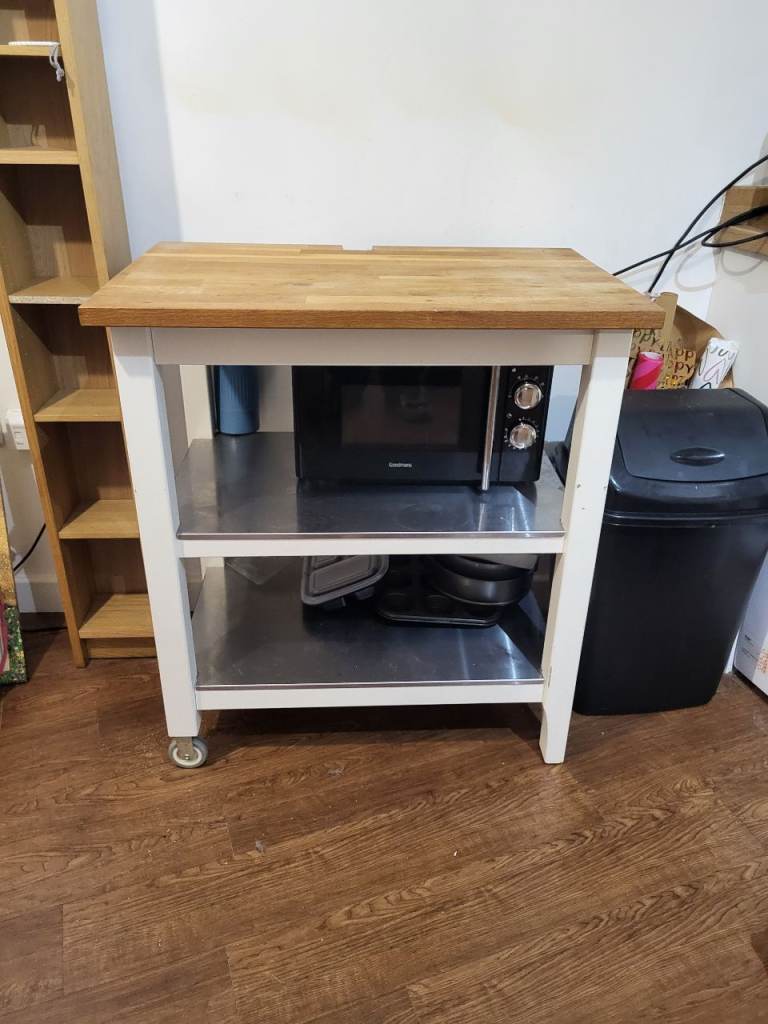 Small Wooden Kitchen Trolley with Metal Shelves