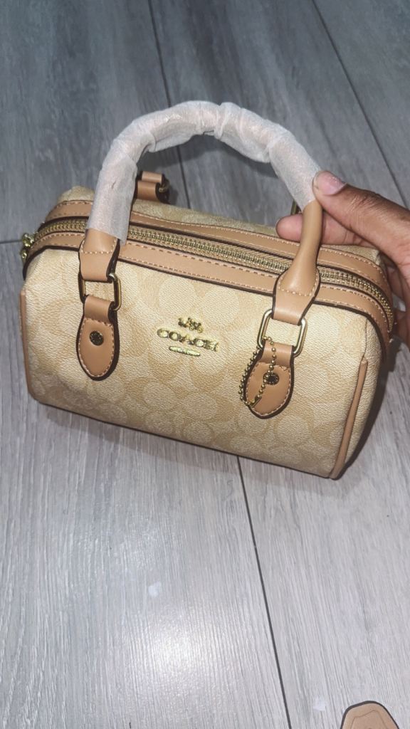 New COACH Mini Rowen Satchel Bag – Beige Signature Canvas