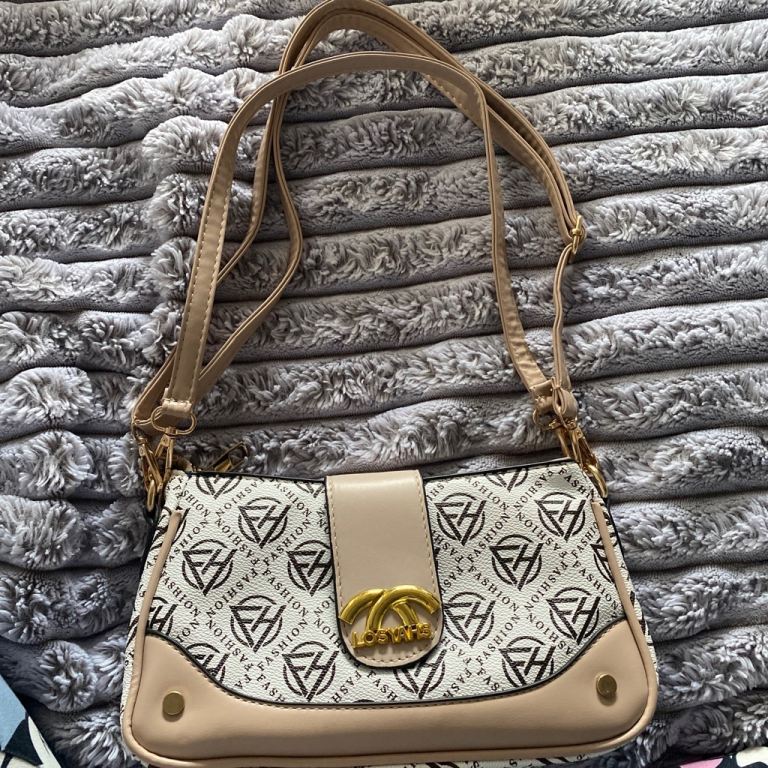 Beige and White Patterned Shoulder Bag - As Good As New
