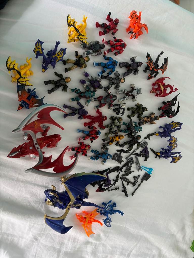 Mega Bloks Bundle: 24 Halo Figures & 14 Dragons Universe figures W/ Weapons – Good Condition (used)