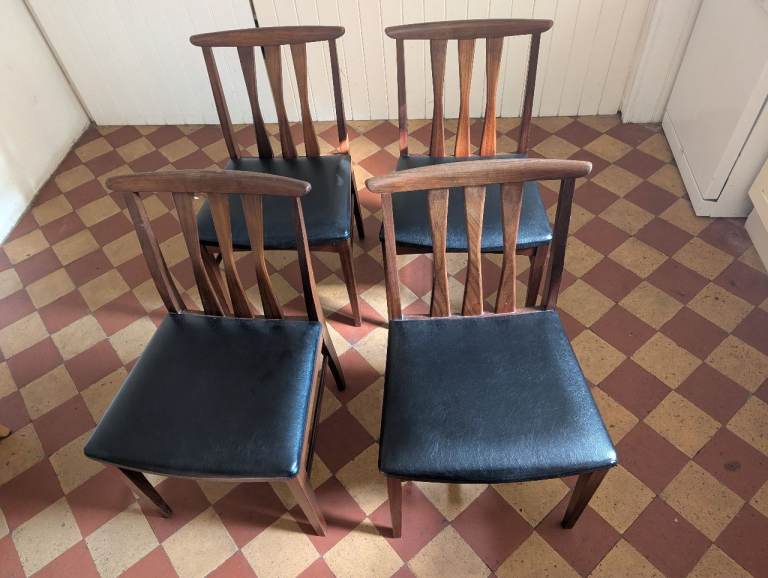 Set of 4 Wooden Dining Chairs with Black Faux Leather Seats