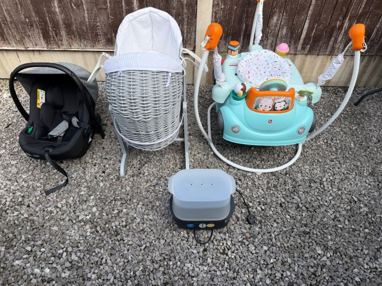 Moses basket , car seat , jumperaroo and Tommee tippee steriliser 