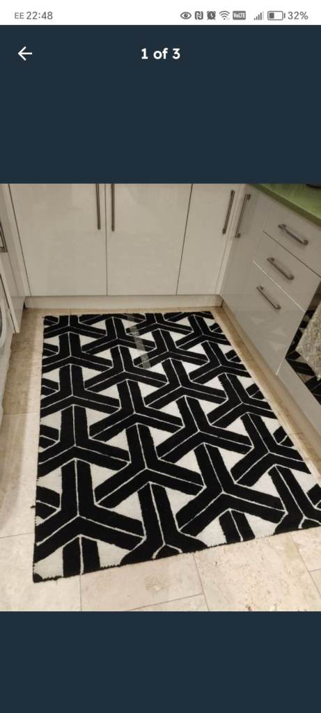 Next Black & White Geometric 100% WOOL Rug