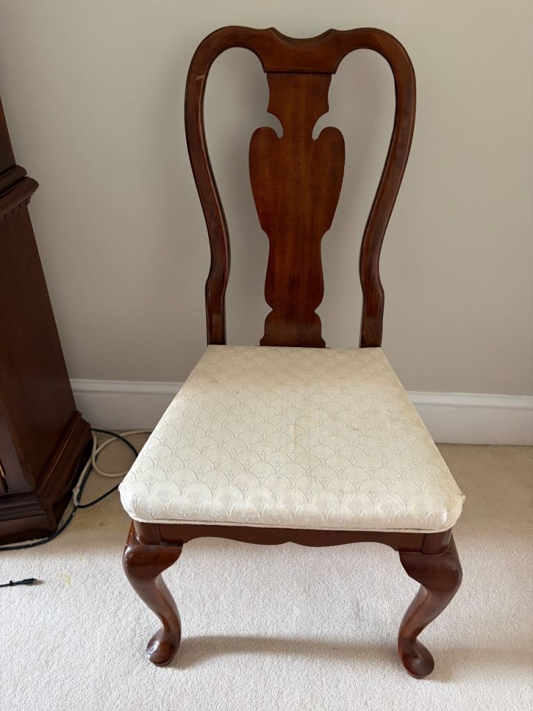 Set of 8 Brown Wooden Dining Room Chairs – Fair Condition