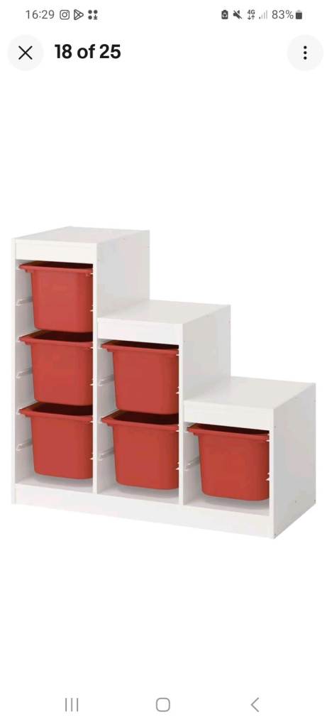  White Storage Unit with Red Bins - Good Condition