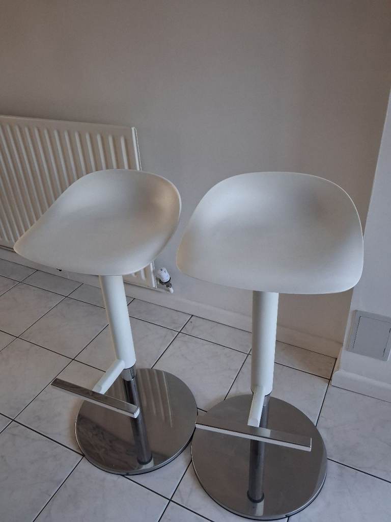 Pair of White IKEA Bar Stools with Chrome Base – Good Condition