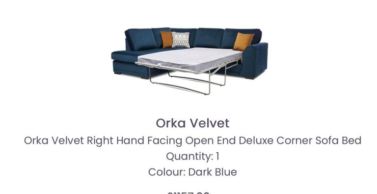Corner velvet teal sofa bed with footstool