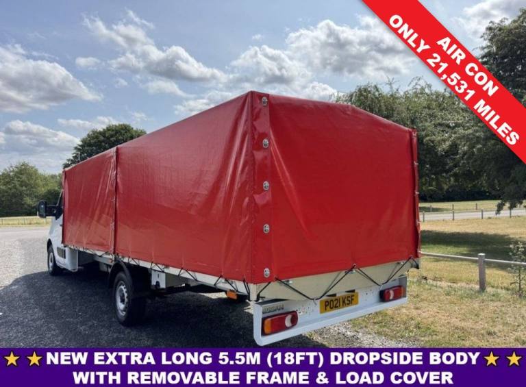 2021 Nissan NV400 2.3 3.5t L3 LWB 5.5m (18ft) Dropside With Cover, Air Con, Eu 6 150BHP Curtain S...