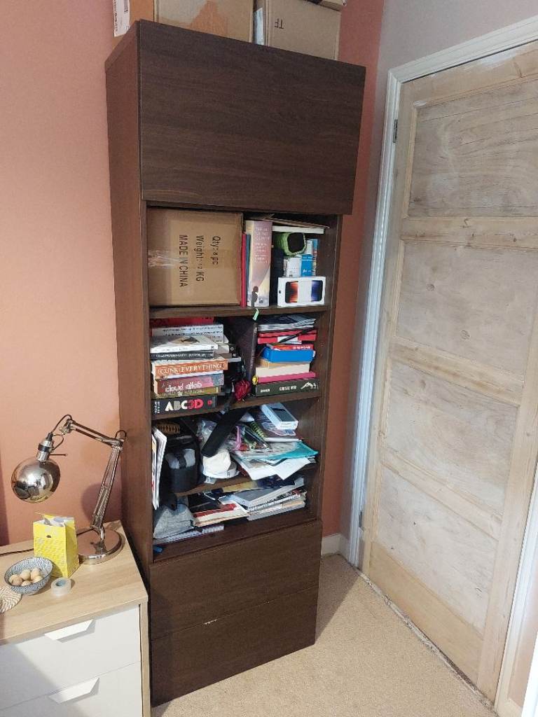 Ikea bookshelf, 2 drawers, cupboard door section. Dark wood colour. Free! Near page park