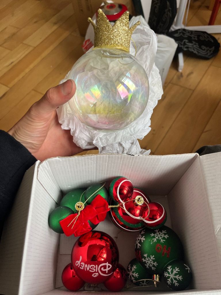 Disney Christmas Baubles and Large Crown Ornament – Good Condition