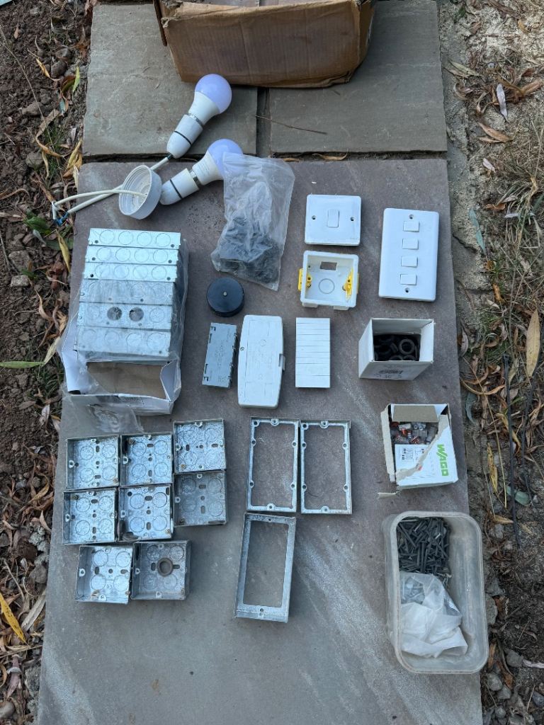 Mixed Electrical Fittings Bundle - Light Bulbs, Switches, Sockets & Boxes