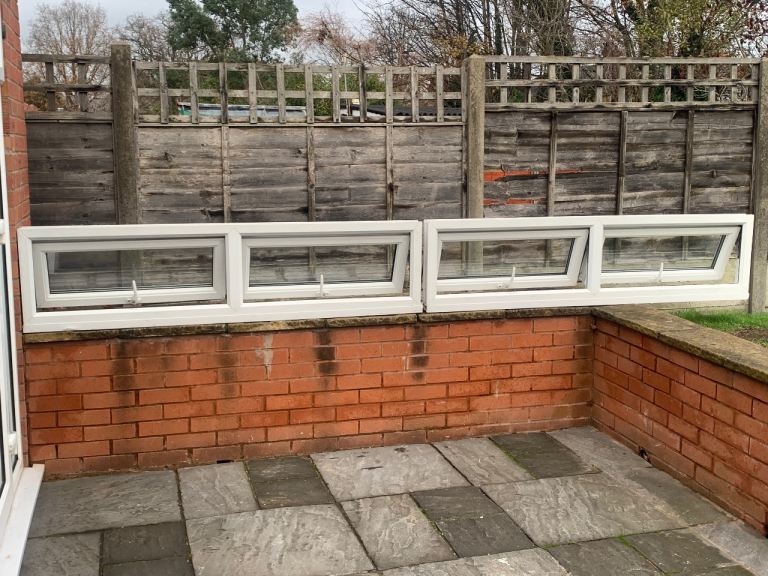 UPVC DOUBLE GLAZED WINDOWS X 2 IDENTICAL BOTTOM OPENERS 177.5cm WIDE 45cm HIGH