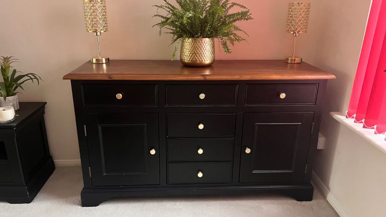 Set of 3 Solid Oak furniture- sideboard, dining table & 4 chairs & console table 