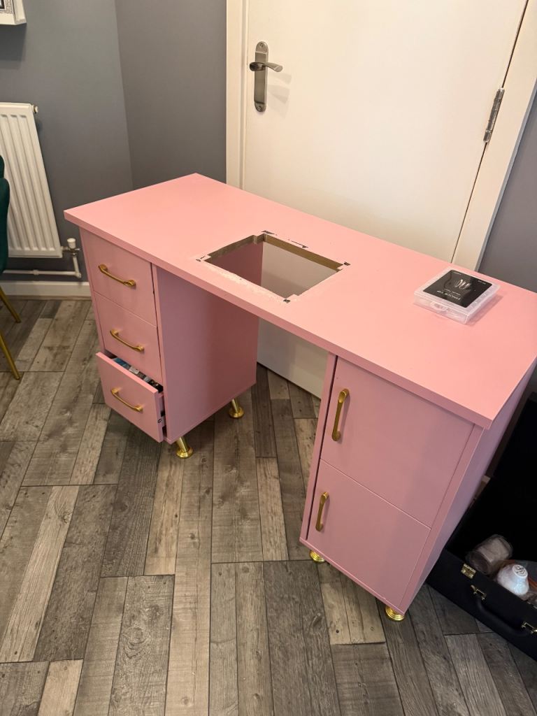 Pink Desk with Storage and Cutout – Good Condition