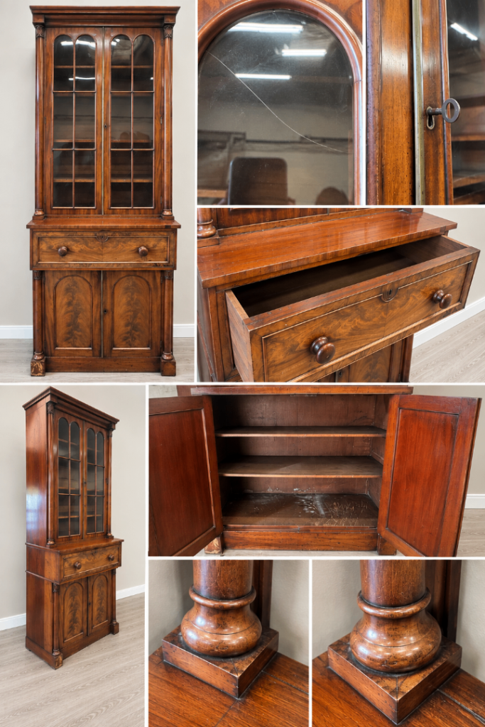 Antique Mahogany Glazed Display Cabinet / Bookcase with Key