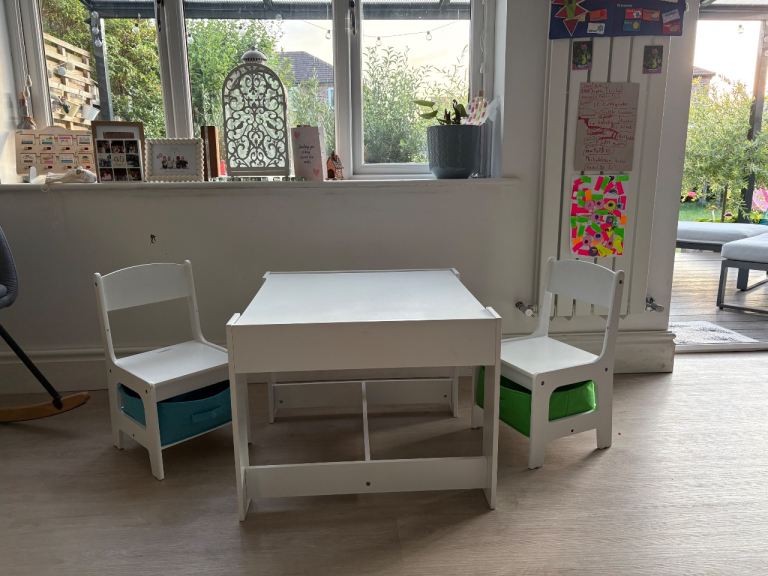 White Children's Table and Two Chairs Set