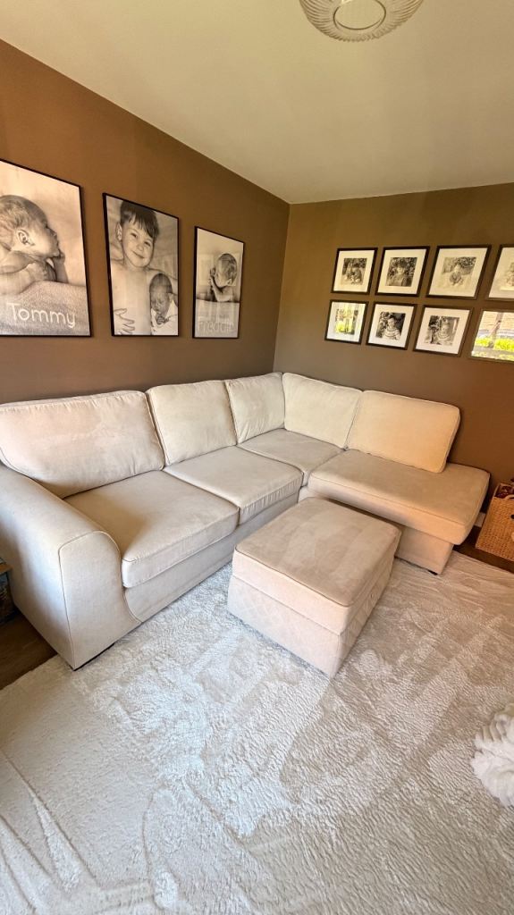 DFS Orka Left Hand Facing Arm Open End Corner Sofa and large footstool