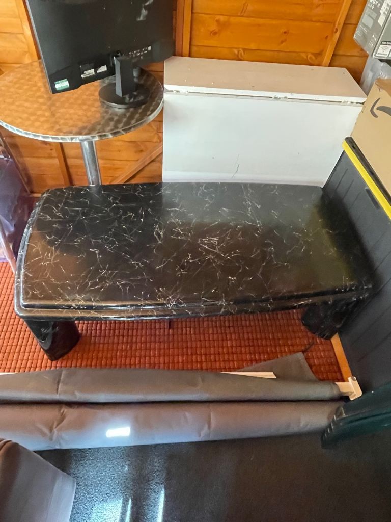 Lovely black lacquer marble design curved rectangle coffee table 