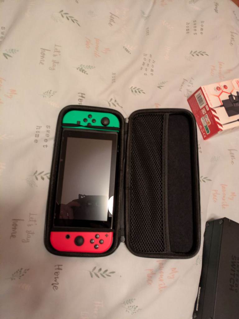 image for Original Nintendo Switch Console V1 Green Pink with case dock, charger