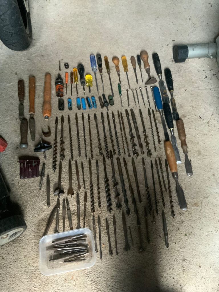 Large Lot of Vintage Hand Tools: Drills, Chisels, Screwdrivers