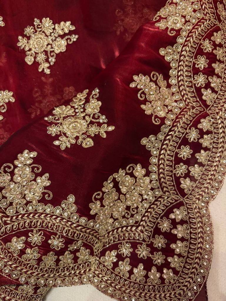 Beautiful Maroon & Gold Embroidered Traditional Indian Saree