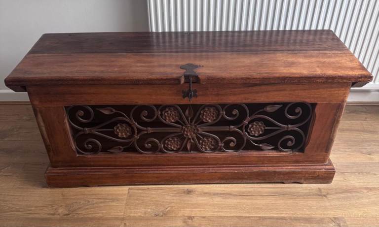 Lovely Wooden Storage Chest with Ornate Metal Detail