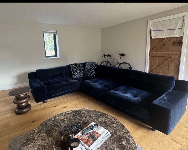 Navy Velvet Habitat Hendricks Corner Sofa Used But Fair Paid £3995