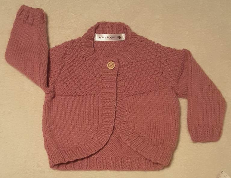 Handknitted Girls Cardigan  Rose Pink 3-6mths 20"
