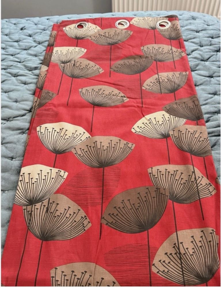 4 Red full length John Lewis dandelion clocks curtains