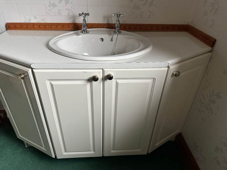Under Sink Three Door Bathroom Cabinet complete with sink, taps & plug