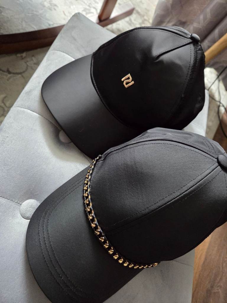 River Island Black Baseball Caps with Gold Detail - As Good As New