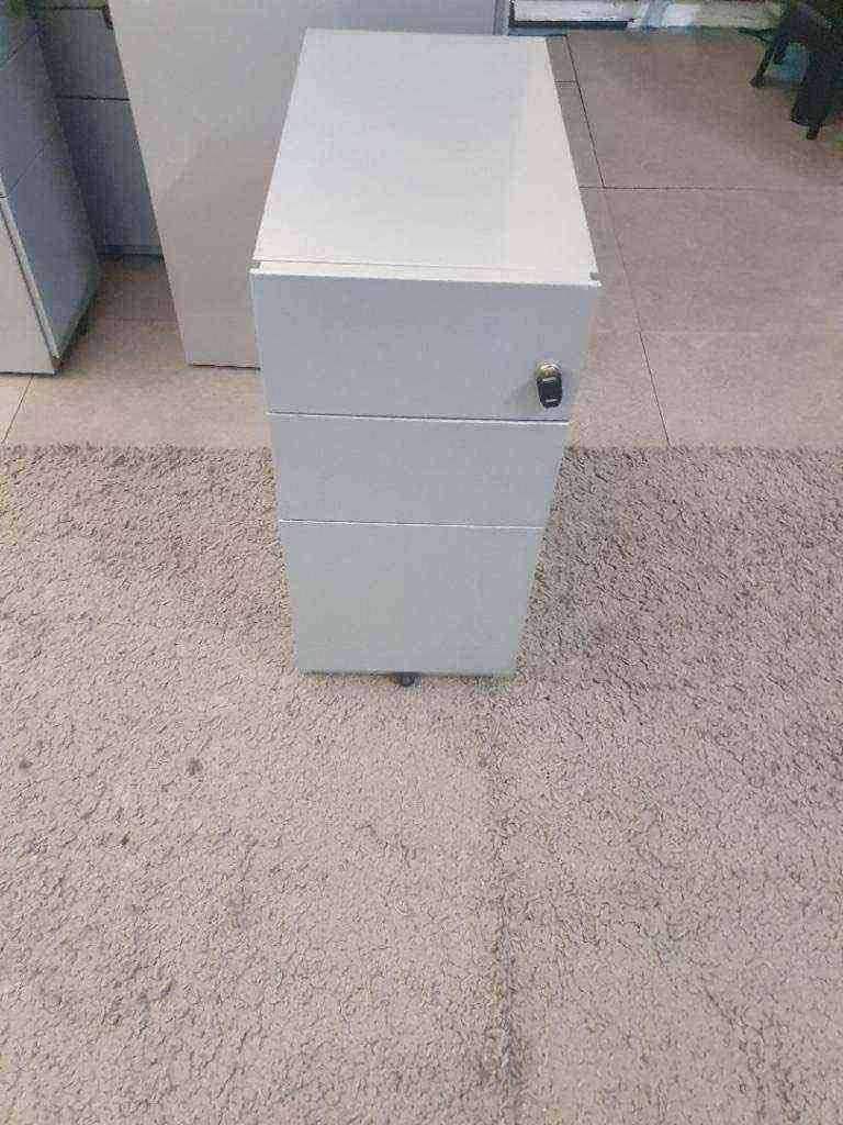 Used second hand slimline compact grey office cabinet metal desk drawers 29 available