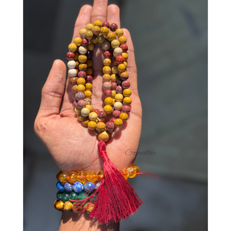 Mookaite Jap Mala 108+1 Beads | Certified Natural Gemstone Prayer Mala Necklace | Meditation, Yoga,