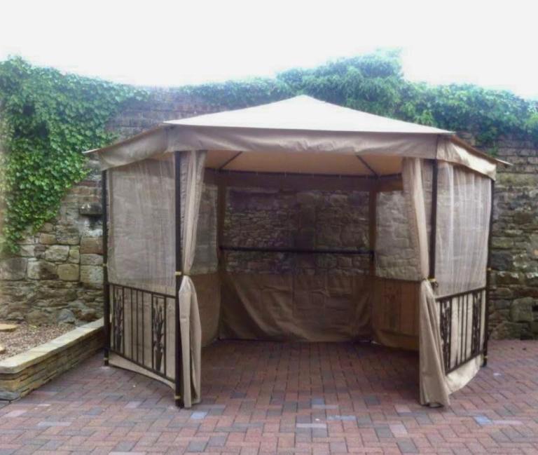 Garden Gazebo with curtains and Metal Railings