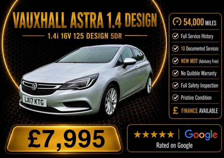 2017 Vauxhall Astra 1.4T 16V 125 Design 5dr HATCHBACK Petrol Manual