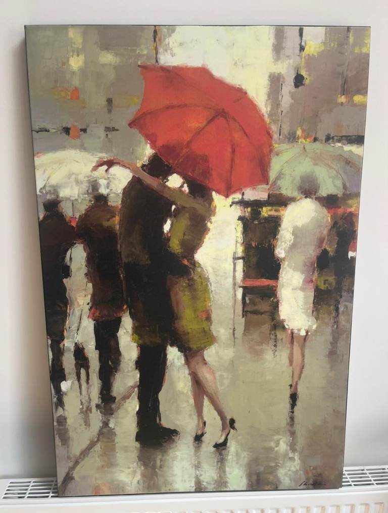 Abstract Couple Under Red Umbrella and 2 other scenes Canvas Painting