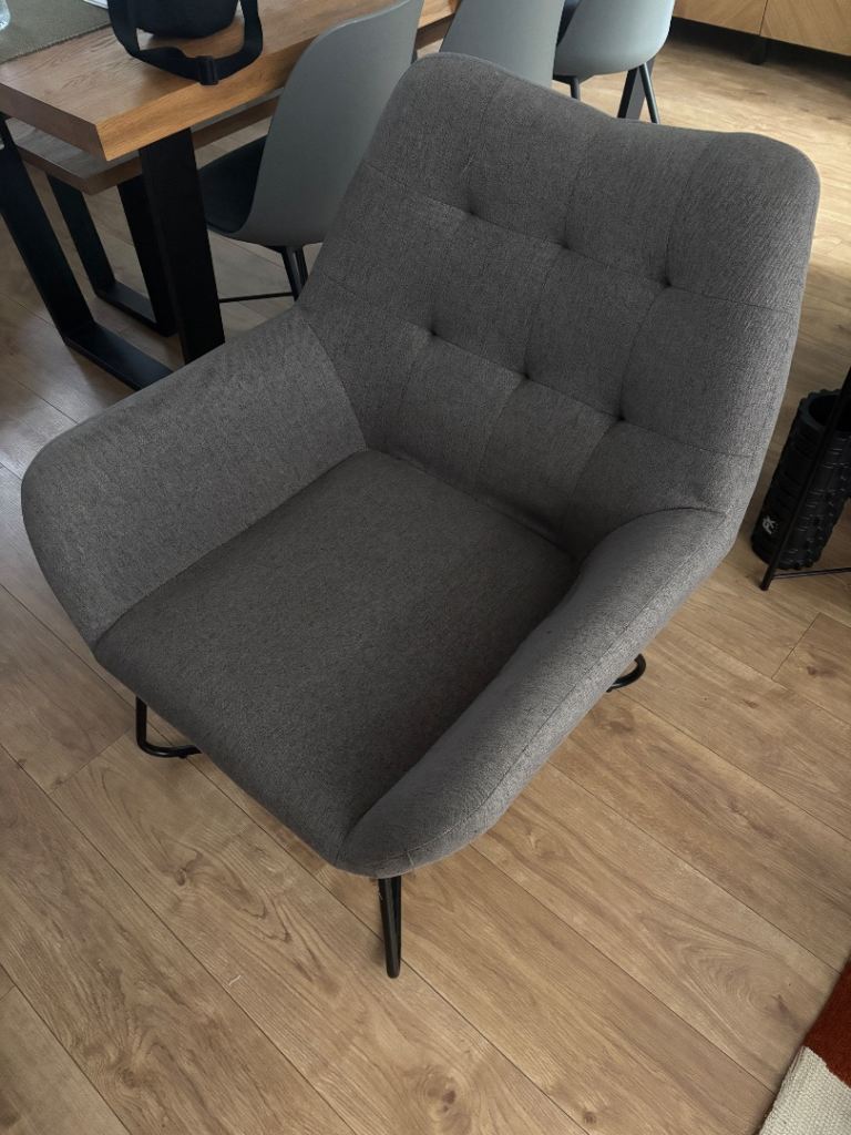 B&Q Armchair/Accent Chair Stone Grey Linen Effect Black Metal Legs H865 x W750 x D800mm