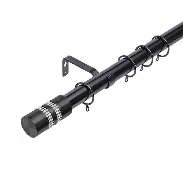 Diamante Stripe Finial Windows Curtain Pole Extendable Black Nickle with Crackle Glass Ball