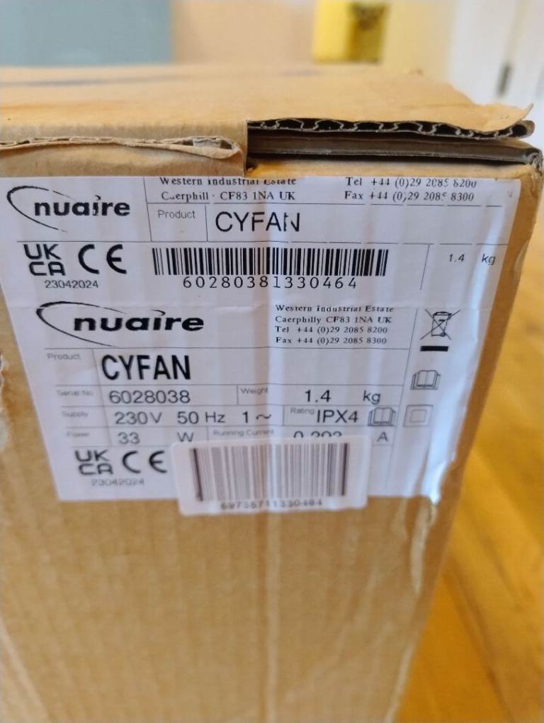 Brand new Nuaire Cyfan bathroom extractor fan and vent pipe 