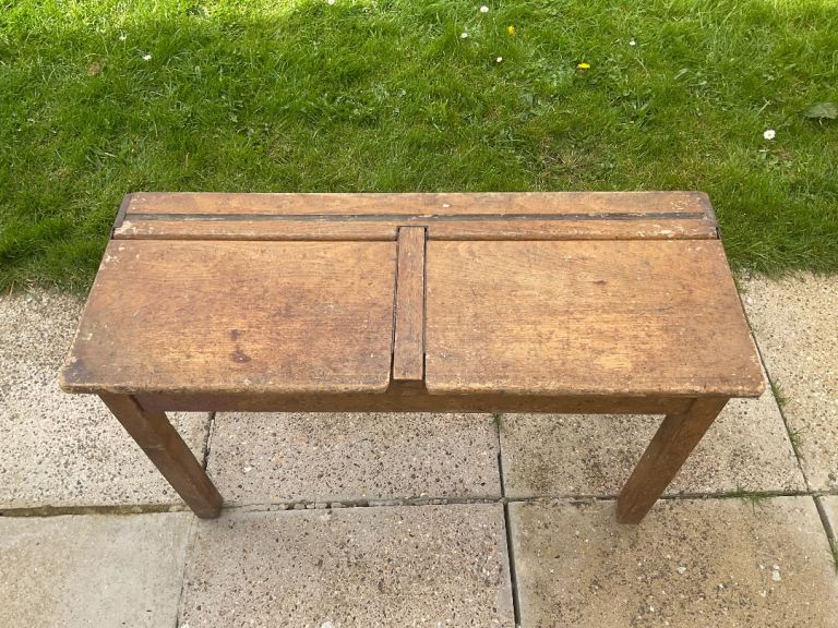 Vintage, Antique, Wooden twin, Classroom desk, lift up top for storage. In original condition