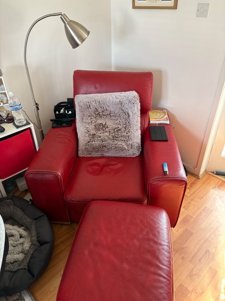 Red real leather Italian corner sofa bed